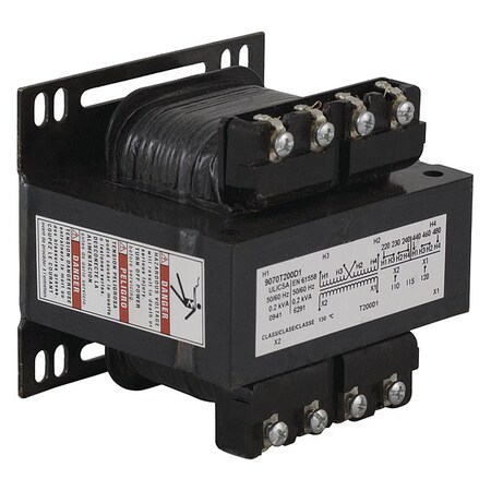Square D Control Transformer, 200 VA UL; CSA; NOM, Not Rated, 80 °C 9070T200D19