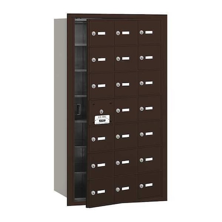Salsbury Industries Mailbox, Bronze, Powder Coated, 20 Doors, Recessed, 4B+, USPS 3621ZFU