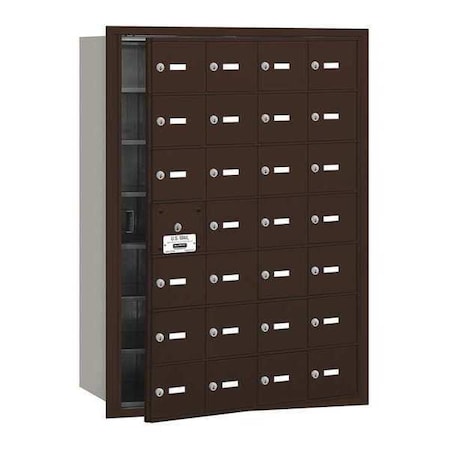 Salsbury Industries Mailbox, Bronze, Powder Coated, 27 Doors, Recessed, 4B+, USPS 3628ZFU