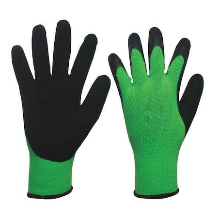 Zoro Select Coated Gloves, Natural Rubber Latex, Crinkled, Palm, 2 Abrasion Level, Black/Green, L 1 PR 48UP53