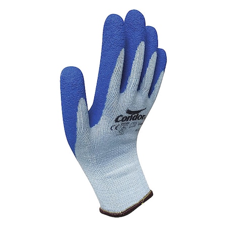 Condor Coated Gloves, Latex, Crinkled, Palm, 3 Abrasion Level, Gray/Blue, M (8) 1 PR 48UR53