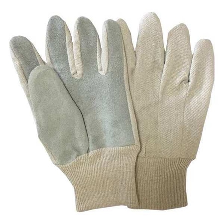 Zoro Select Knit Gloves, Cotton, Split Leather, None Uncoated, Off-White, L, 1 PR 48UR60