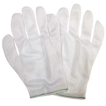 Zoro Select Inspection Gloves, Nylon, 9 1/4 in Length, Light, White, Size L , 12 PK 48UR64