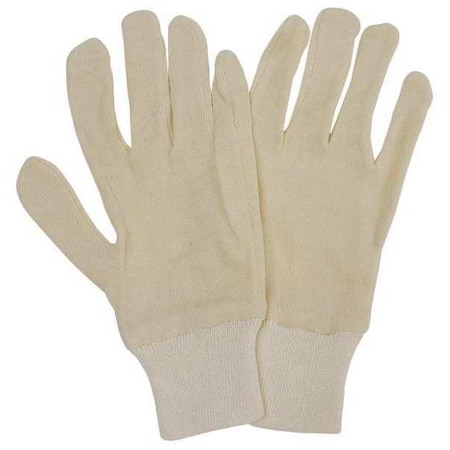 Condor Inspection Gloves, Cotton, 10 in Length, Interlock, natural, Size Women's L , 12 PK 48UR68