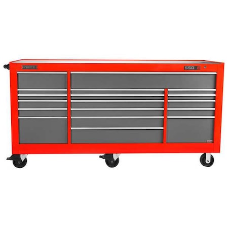Proto 550E Rolling Tool Cabinet, 18 Drawer, Gloss Red, Steel, 88 1/4 in W x 27 in D x 46 3/8 in H J558846-18SG-PD