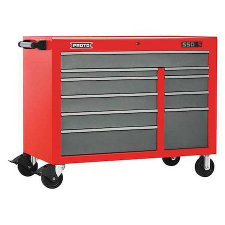 Proto 550S Rolling Tool Cabinet, 10 Drawer, Safety Red and Gray, Steel, 50 in W x 25 1/4 in D x 41 in H J555041-10SG