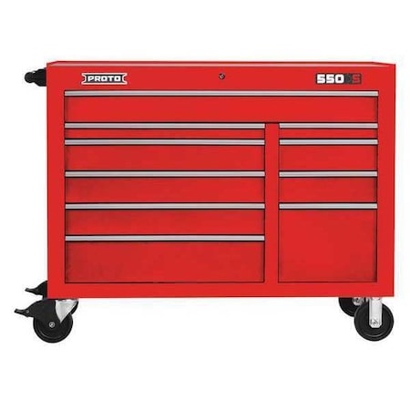 Proto 550S Rolling Tool Cabinet, 10 Drawer, Gloss Red, Steel, 50 in W x 25 1/4 in D x 41 in H J555041-10RD