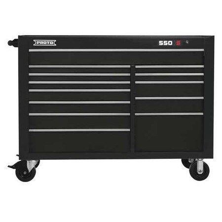 Proto 550S Rolling Tool Cabinet, 13 Drawer, Gloss Black, Steel, 57 in W x 25 1/4 in D x 43 in H J555743-13BK