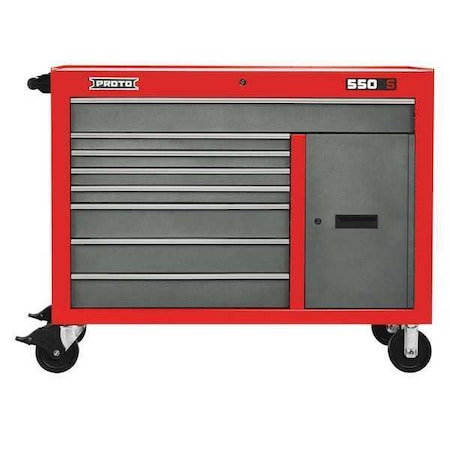 Proto 550S Rolling Tool Cabinet, 8 Drawer, Safety Red and Gray, Steel, 50 in W x 25 1/4 in D x 41 in H J555041-8SG-1S