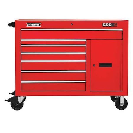 Proto 550S Rolling Tool Cabinet, 7 Drawer, Gloss Red, Steel, 50 in W x 25 1/4 in D x 41 in H J555041-7RD-1S