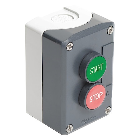 Schneider Electric Complete control station, Harmony XALD, XALK, dark grey, flush push buttons 22mm, green START 1NO red STOP 1NC, spring return XALD215H7