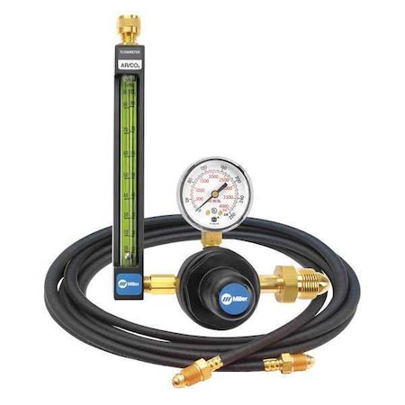 Miller Electric Flowmeter Regulator and Hose Kit, Argon, Carbon Dioxide, Helium, Single Stage, 0.965"-14 Inlet 22-80-580-6