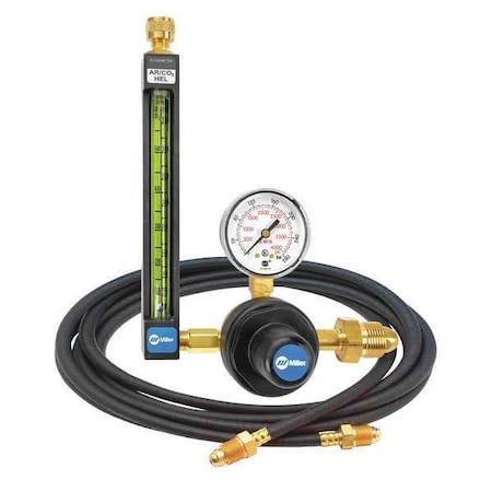 Miller Electric Flowmeter Regulator and Hose Kit, Argon, Carbon Dioxide, Helium, Single Stage, 0.965"-14 Inlet 22-30-580-6