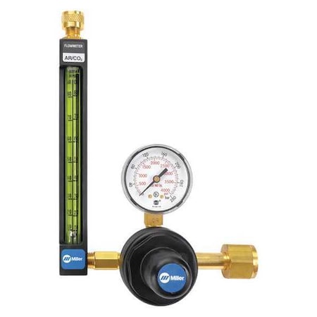 Miller Electric Flowmeter Regulator, Argon, Carbon Dioxide, Helium, Single Stage, 0.825"-14 Inlet, 5/8"-18 Outlet 22-80-320