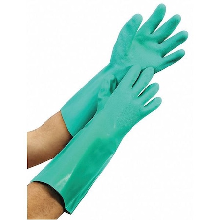 Condor Chemical Resistant Gloves, Nitrile, 13 in L, 15 mil, Green, 8, 1 PR 53CJ89