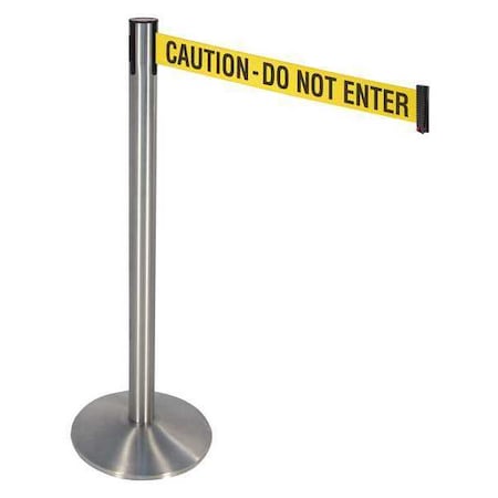 Retracta-Belt Barrier Post with Belt, Gray, 10 ft Length, 40 in Post Height, Caution Do Not Enter, Satin Chrome 330SASS-CAU