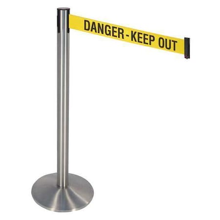 Retracta-Belt Barrier Post with Belt, Gray, 10 ft Length, 40 in Post Height, Danger Keep Out, Satin Chrome 330SASS-DKO