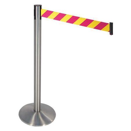 Retracta-Belt Barrier Post with Belt, Gray, 10 ft Length, 40 in Post Height, No Legend, Satin Chrome 330SASS-MYD