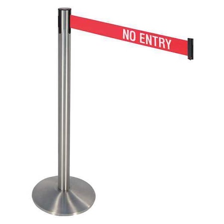 Retracta-Belt Barrier Post with Belt, Gray, 10 ft Length, 40 in Post Height, No Entry, Satin Chrome 330SASS-NE