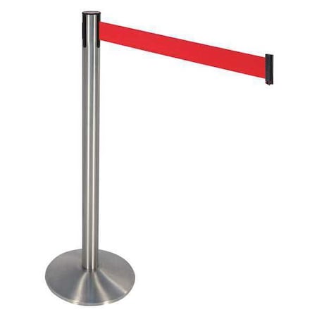 Retracta-Belt Barrier Post with Belt, Gray, 10 ft Length, 40 in Post Height, No Legend, Satin Chrome 330SASS-RD