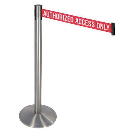 Retracta-Belt Barrier Post with Belt, Silver, 10 ft Length, 40 in Post Height, Authorized Access Only 330SS-AAO