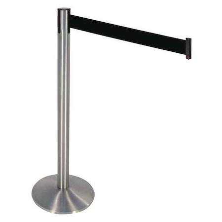 Retracta-Belt Barrier Post with Belt, Silver, 10 ft Length, 40 in Post Height, No Legend, Stainless steel 330SS-BK