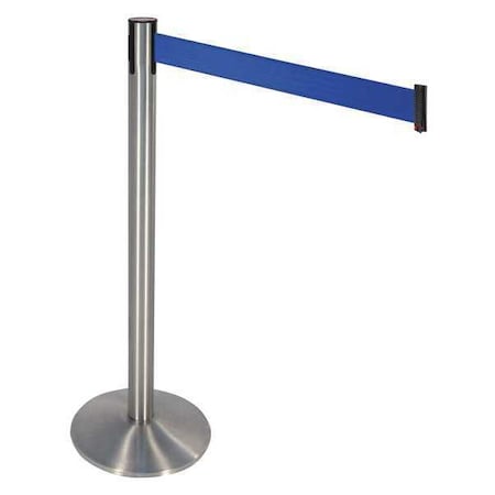Retracta-Belt Barrier Post with Belt, Silver, 10 ft Length, 40 in Post Height, No Legend, Stainless steel 330SS-BL