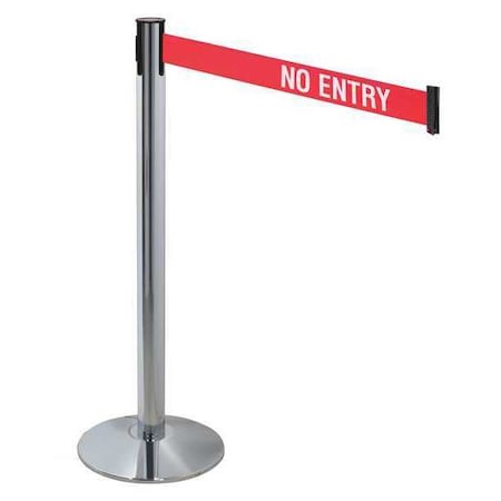 Retracta-Belt Barrier Post with Belt, Gray, 10 ft Length, 40 in Post Height, No Entry, Polished chrome 330PAPC-NE