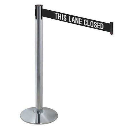 Retracta-Belt Barrier Post with Belt, Gray, 10 ft Length, 40 in Post Height, This Lane Closed, Polished chrome 330PAPC-TLC