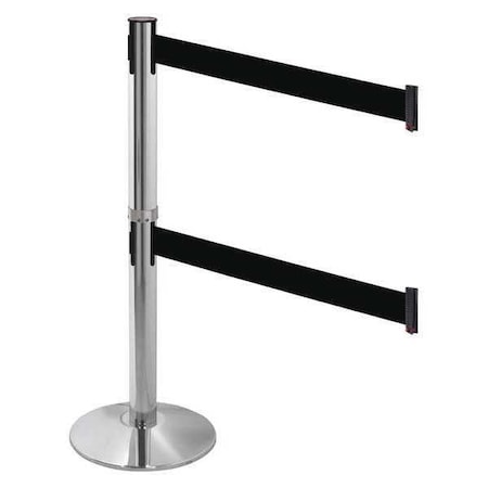 Retracta-Belt Barrier Post with Belt, Gray, 10 ft Length, 40 in Post Height, No Legend, Polished chrome 330DPAPC-BK