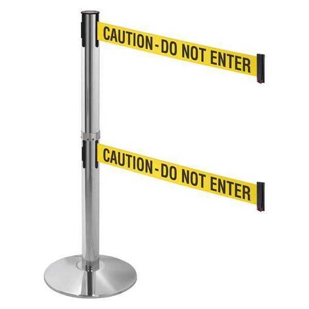 Retracta-Belt Barrier Post with Belt, Gray, 10 ft Length, 40 in Post Height, Caution Do Not Enter 330DPAPC-CAU