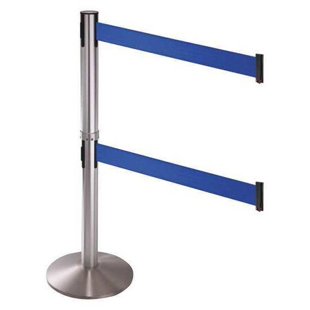 Retracta-Belt Barrier Post with Belt, Gray, 10 ft Length, 40 in Post Height, No Legend, Satin Chrome 330DSASS-BL