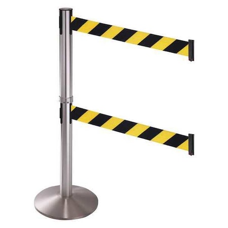Retracta-Belt Barrier Post with Belt, Gray, 10 ft Length, 40 in Post Height, No Legend, Satin Chrome 330DSASS-BYD