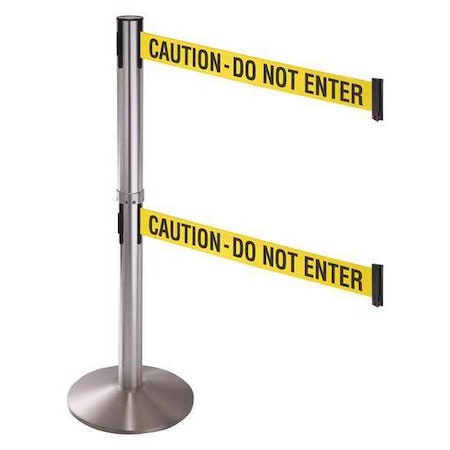 Retracta-Belt Barrier Post with Belt, Gray, 10 ft Length, 40 in Post Height, Caution Do Not Enter, Satin Chrome 330DSASS-CAU