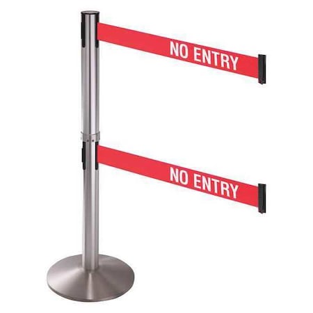 Retracta-Belt Barrier Post with Belt, Gray, 10 ft Length, 40 in Post Height, No Entry, Satin Chrome 330DSASS-NE