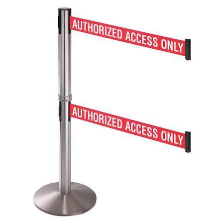 Retracta-Belt Barrier Post with Belt, Silver, 10 ft Length, 40 in Post Height, Authorized Access Only 330DSS-AAO