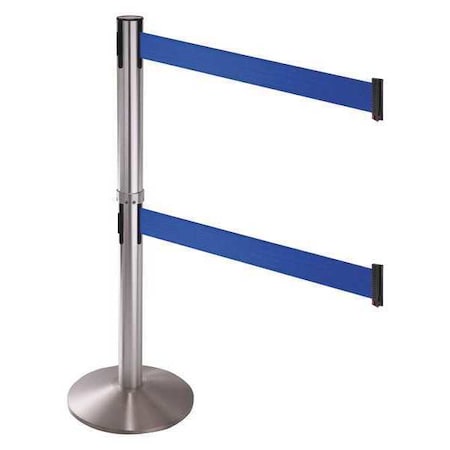 Retracta-Belt Barrier Post with Belt, Silver, 10 ft Length, 40 in Post Height, No Legend, Stainless steel 330DSS-BL