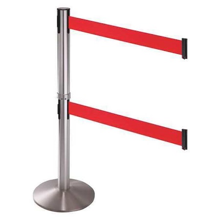 Retracta-Belt Barrier Post with Belt, Silver, 10 ft Length, 40 in Post Height, No Legend, Stainless steel 330DSS-RD