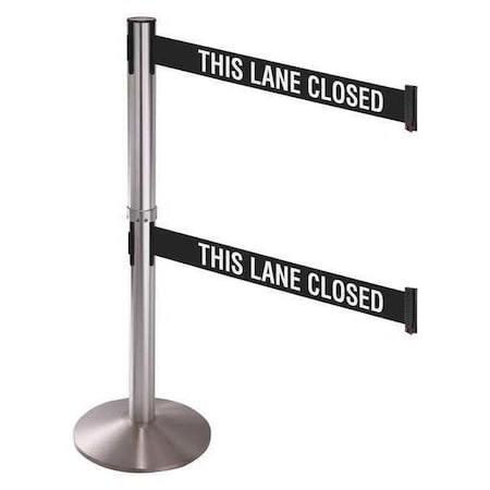 Retracta-Belt Barrier Post with Belt, Silver, 10 ft Length, 40 in Post Height, This Lane Closed, Stainless steel 330DSS-TLC