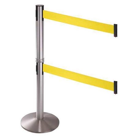 Retracta-Belt Barrier Post with Belt, Silver, 10 ft Length, 40 in Post Height, No Legend, Stainless steel 330DSS-YW
