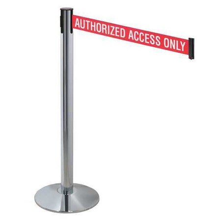 Retracta-Belt Barrier Post with Belt, Gray, 10 ft Length, 40 in Post Height, Authorized Access Only 330PAPC-AAO