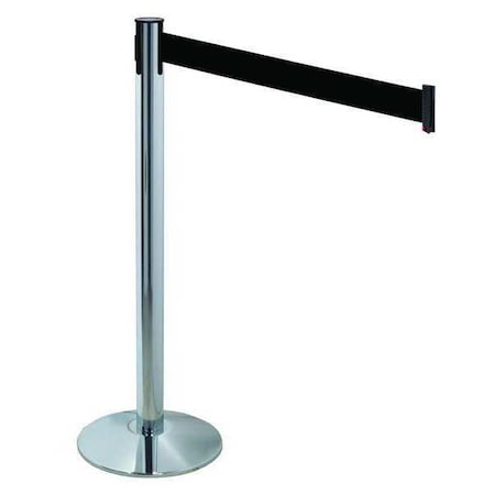 Retracta-Belt Barrier Post with Belt, Gray, 10 ft Length, 40 in Post Height, No Legend, Polished chrome 330PAPC-BK