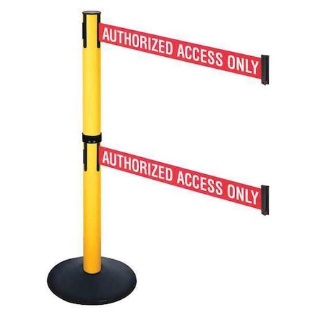 Retracta-Belt Barrier Post with Belt, Black, 10 ft Length, 40 in Post Height, Authorized Access Only 331DPYW-AAO