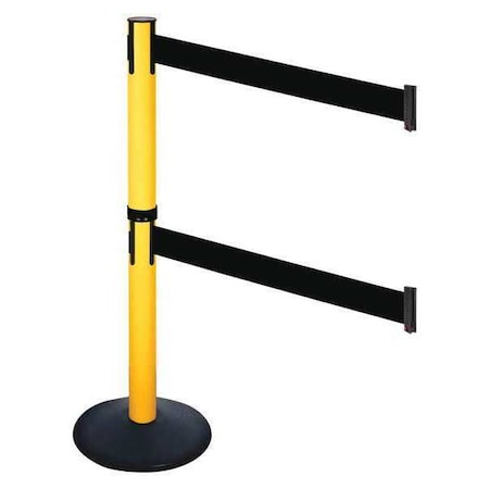 Retracta-Belt Barrier Post with Belt, Black, 10 ft Length, 40 in Post Height, No Legend, Powder Coated 331DPYW-BK