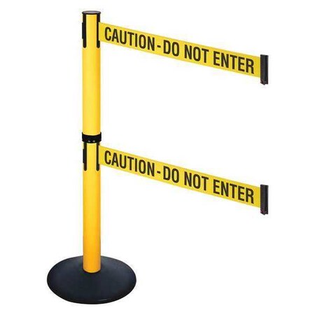 Retracta-Belt Barrier Post with Belt, Black, 10 ft Length, 40 in Post Height, Caution Do Not Enter, Powder Coated 331DPYW-CAU