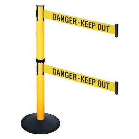 Retracta-Belt Barrier Post with Belt, Black, 10 ft Length, 40 in Post Height, Danger Keep Out, Powder Coated 331DPYW-DKO