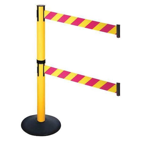 Retracta-Belt Barrier Post with Belt, Black, 10 ft Length, 40 in Post Height, No Legend, Powder Coated 331DPYW-MYD