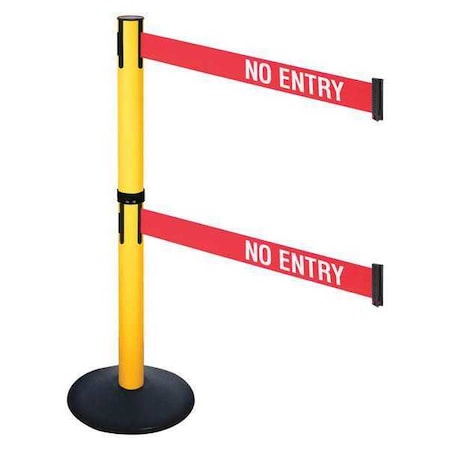 Retracta-Belt Barrier Post with Belt, Black, 10 ft Length, 40 in Post Height, No Entry, Powder Coated 331DPYW-NE