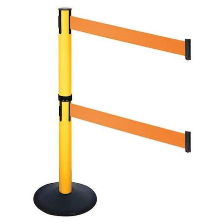 Retracta-Belt Barrier Post with Belt, Black, 10 ft Length, 40 in Post Height, No Legend, Powder Coated 331DPYW-OR