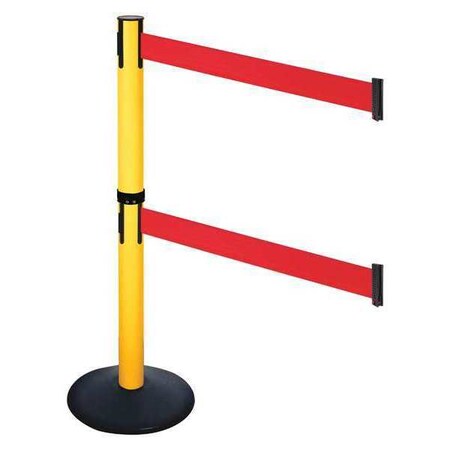 Retracta-Belt Barrier Post with Belt, Black, 10 ft Length, 40 in Post Height, No Legend, Powder Coated 331DPYW-RD